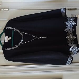 ALFRED DUNNER BRAND WOMEN'S BLACK & WHITE PLUS SIZE PULLOVER TUNIC SWEATER 3X